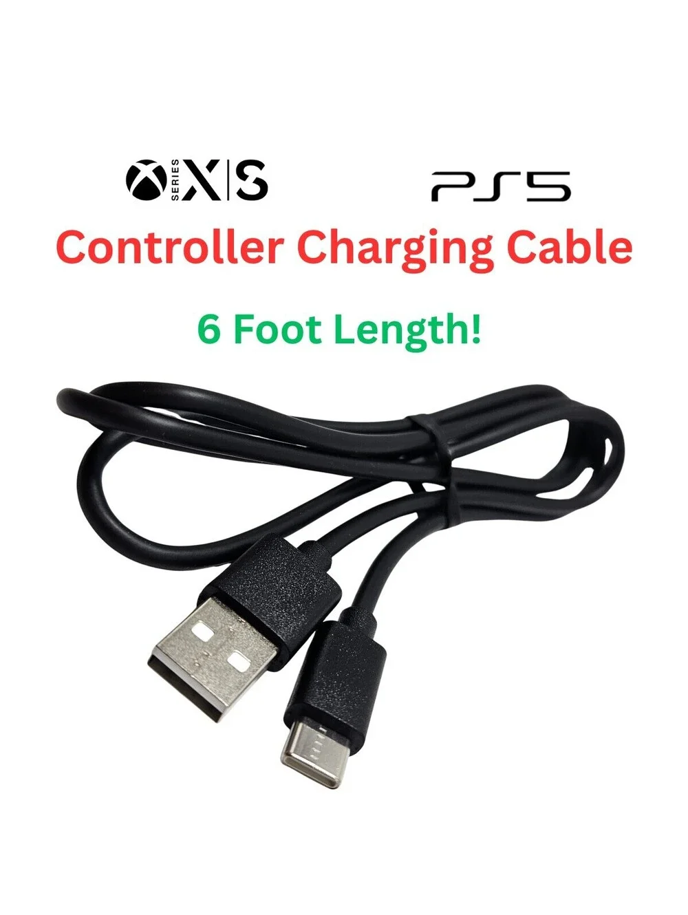 Controller Charging Cable for PS5 DualSense And Xbox Series X/S - (6 Feet Long)